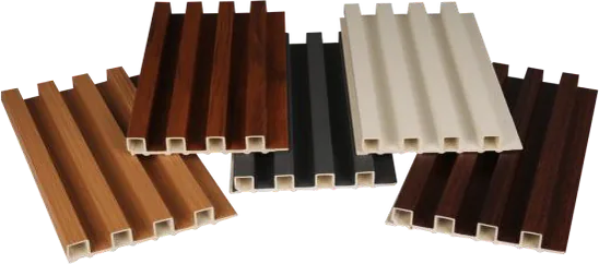 Assorted WPC louver profiles in wood and solid finishes